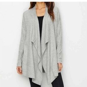 Barefoot Dreams Bamboo Chic Lite gray Knit Open Front Drape Cardigan sweater S/M